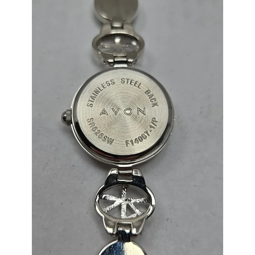Avon Green Cabochon Oval Link Bracelet Watch Silver Tone Quartz New Battery